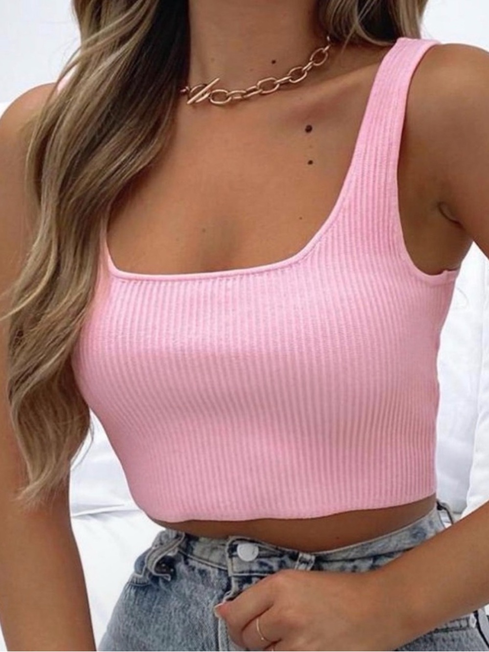 Pink Ribbed  Cropped Women's Top